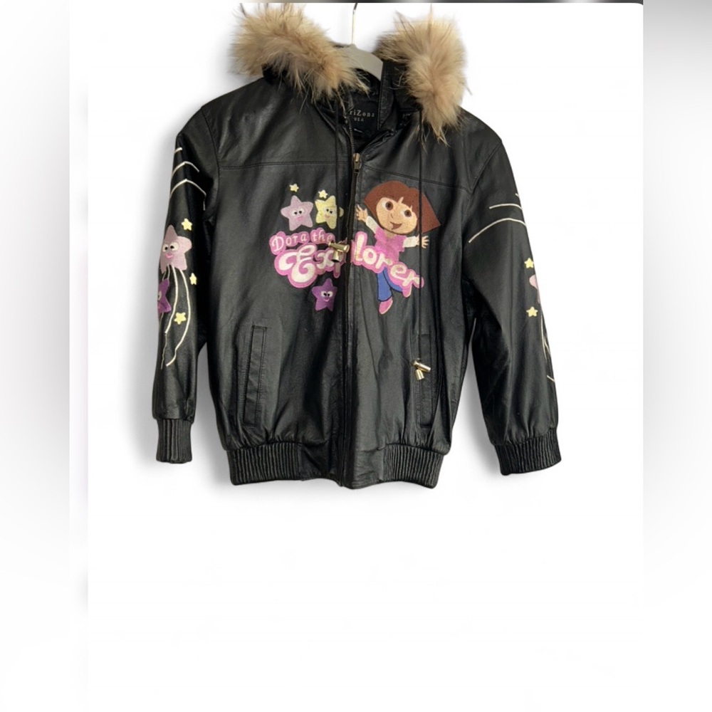 Arizona Jean Company Black Kids Vintage Dora Jacket with Brown Fur Trim
